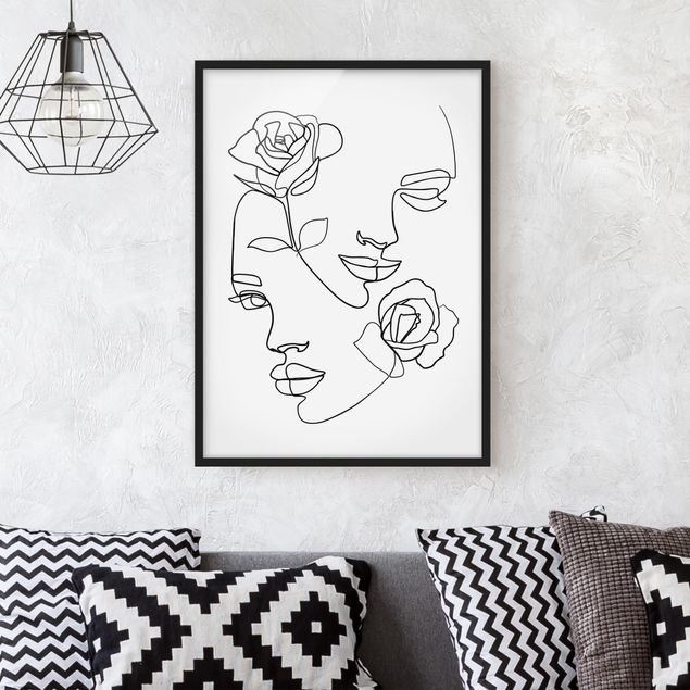 Stile artistico Line Art - Volti di donna Rose Bianco e Nero