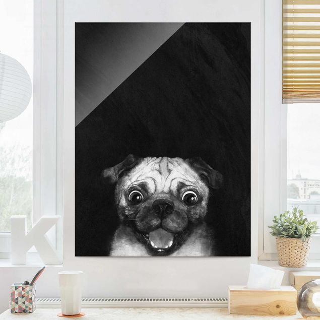 Glas Magnettafel Illustrazione - cane carlino pittura su bianco e nero