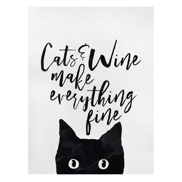 Quadri con frasi celebri Gatti e vino fanno bene a tutto