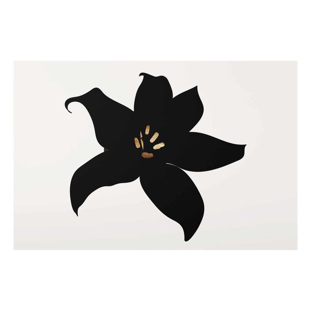 Quadri in vetro in bianco e nero Mondo vegetale grafico - Orchidea nera e oro