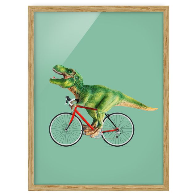 Quadri con cornice riproduzioni Dinosauro con bicicletta