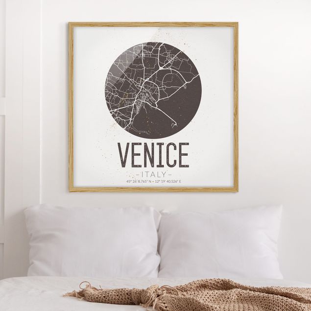 Quadri con cornice con architettura e skylines Mappa di Venezia - Retrò