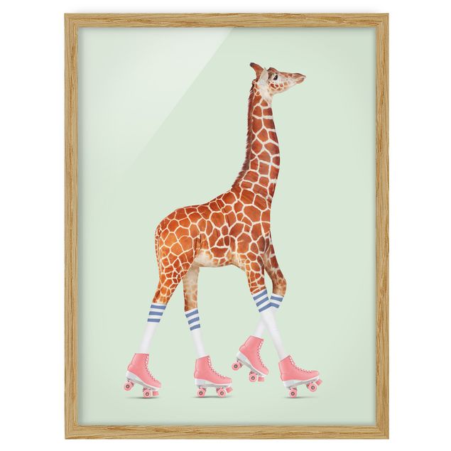 Quadri con cornice riproduzioni Giraffa con pattini a rotelle