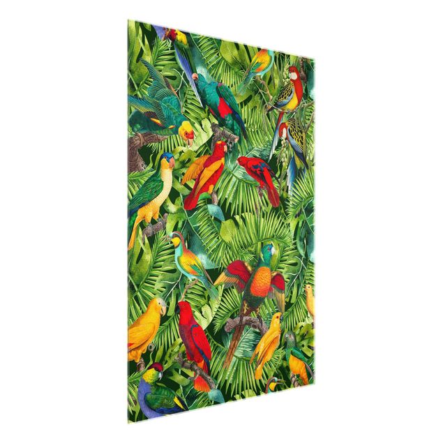 Quadri con fiori Collage colorato - Pappagalli nella giungla