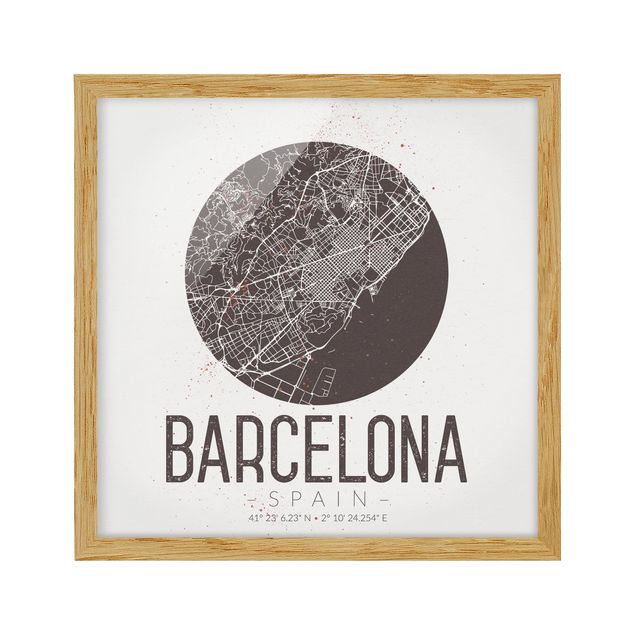 Quadro marrone Mappa della città di Barcellona - Retrò