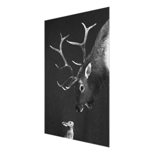Quadri bianco e nero Illustrazione - Cervo e Coniglio Disegno in bianco e nero