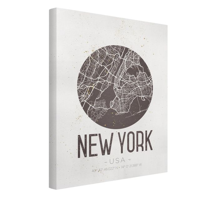 Quadri in bianco e nero Mappa di New York - Retrò