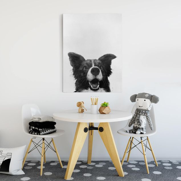 Quadri cani Illustrazione - Cane Border Collie Pittura in bianco e nero