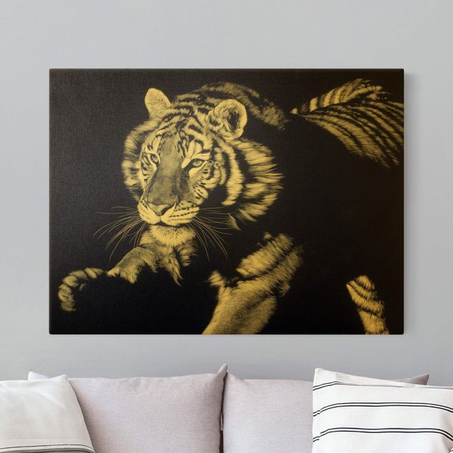 Quadro moderno Tigre alla luce del sole su nero