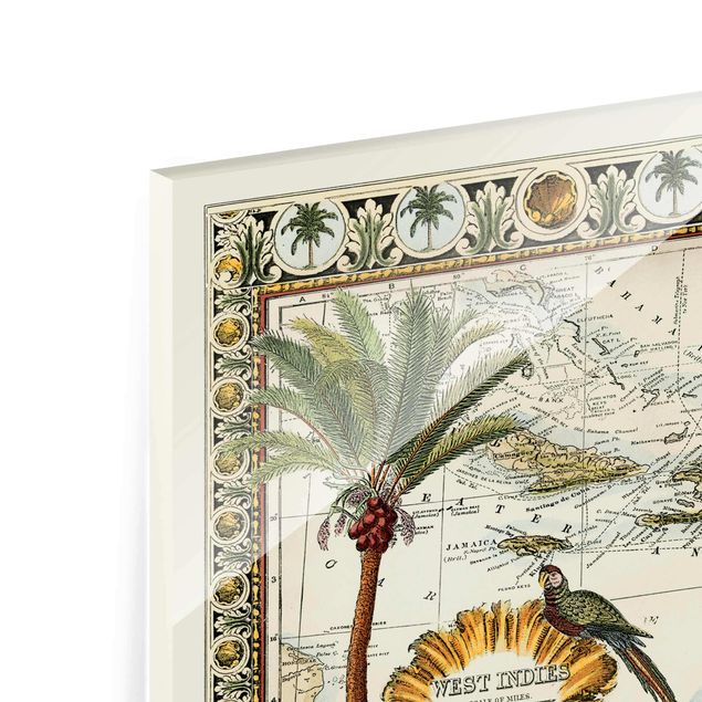 Quadri con fiori Mappa tropicale vintage delle Indie Occidentali