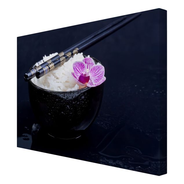 Quadri sfondo nero Ciotola di riso con orchidea