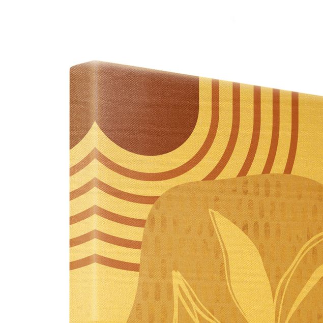 Quadro su tela oro - Forme geometriche - Foglie in arancione e oro