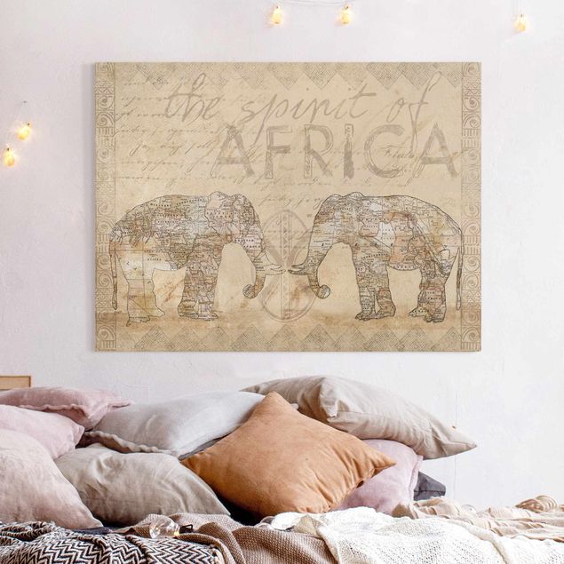 Quadri su tela con elefanti Collage vintage - Spirito dell'Africa