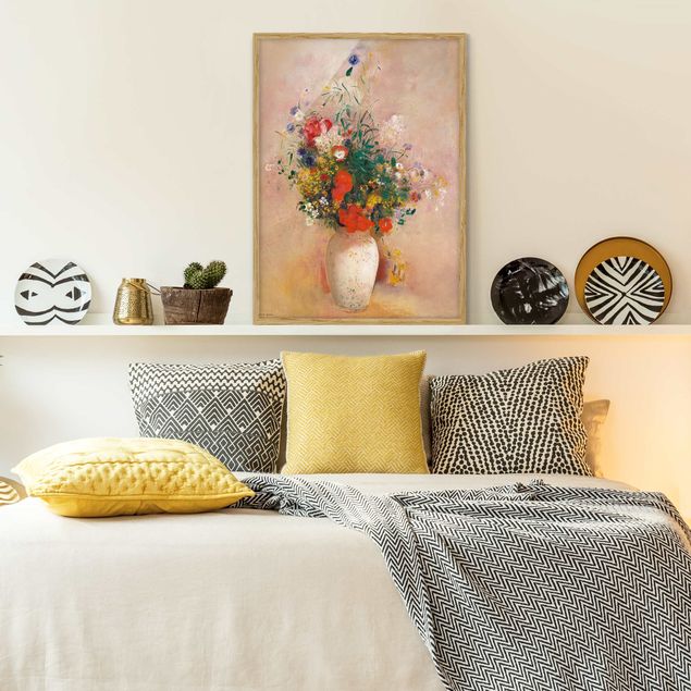 Stile artistico Odilon Redon - Vaso con fiori (sfondo rosato)