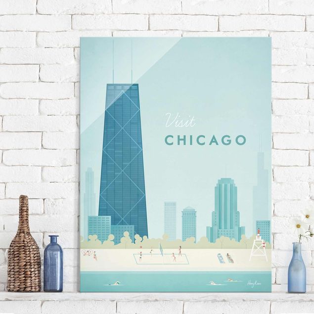 Quadri in vetro con architettura e skylines Poster di viaggio - Chicago