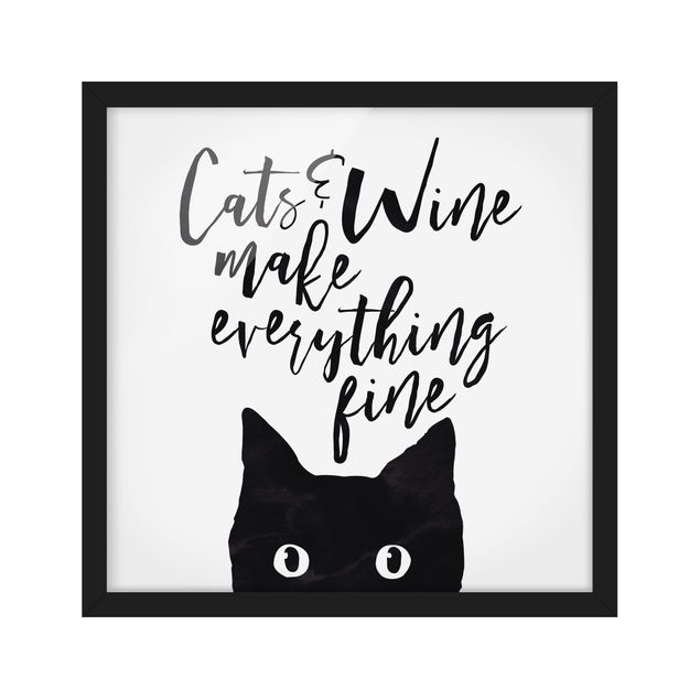 Quadri con cornice con animali Gatti e vino fanno bene a tutto