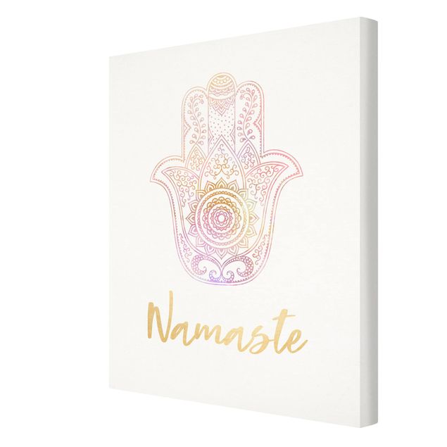 Stampa su tela - Illustrazione Hamsa mano Namaste oro rosa - Verticale 4:3