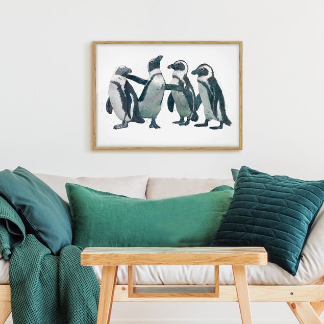Quadri con cornice vintage Illustrazione - Pinguini Acquerello Bianco e Nero
