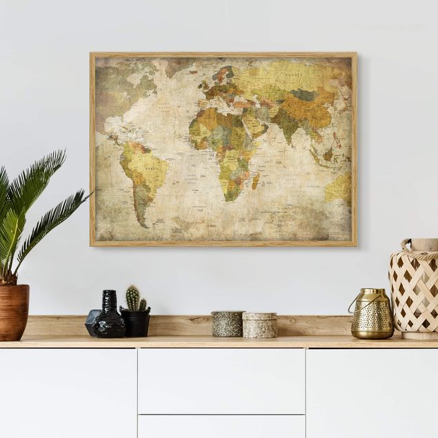 Quadri con cornice con mappamondo Map Of The World