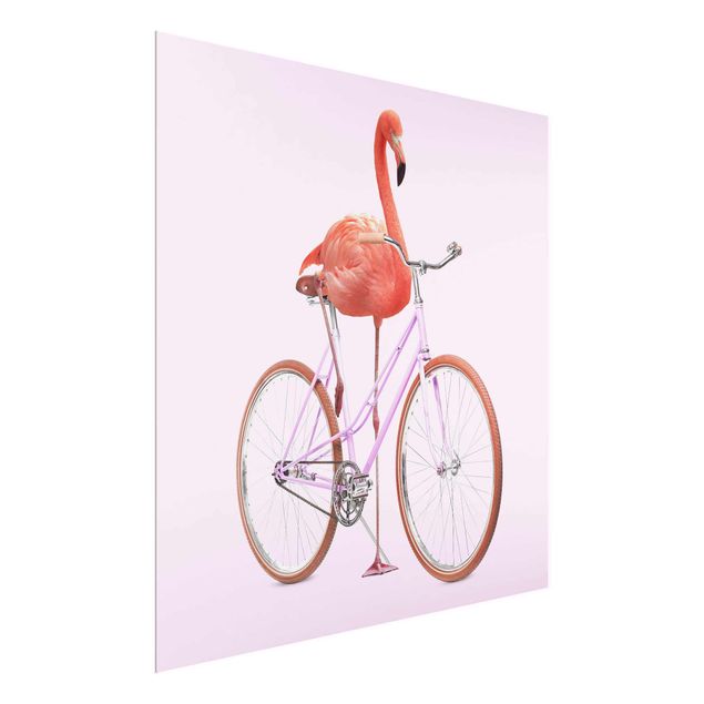 Quadri rosa Fenicottero con bicicletta