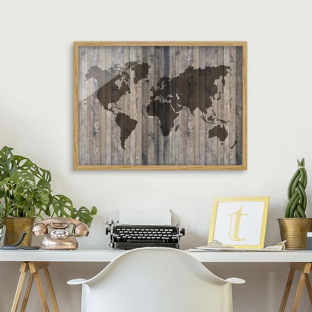 Quadri con cornice con mappamondo Mappa del mondo in legno