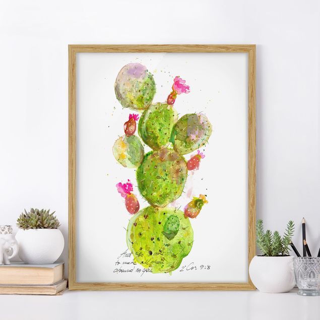 Quadri con cornice con fiori Cactus con versi biblici III