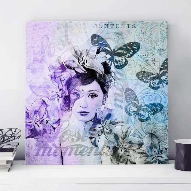 Quadri farfalle Collage Shabby Chic - Ritratto con farfalle