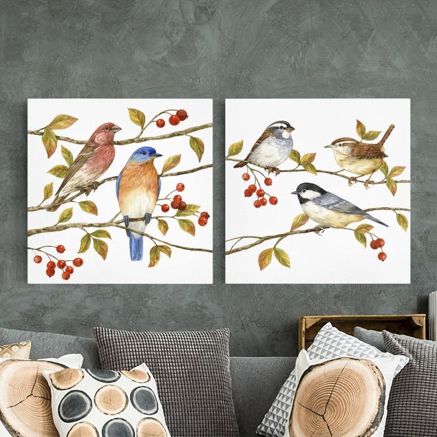 Quadri su tela con uccelli Uccelli e bacche Set I
