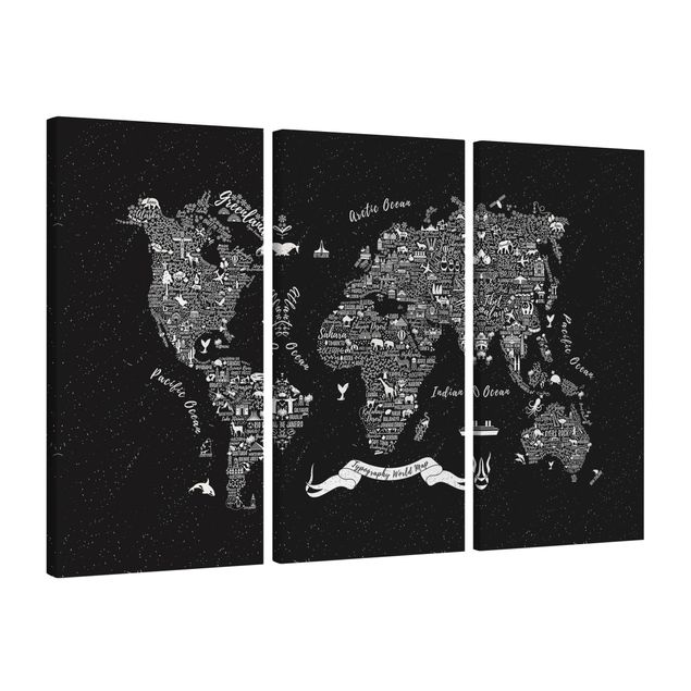 Quadri città Tipografia - Mappa del mondo nero