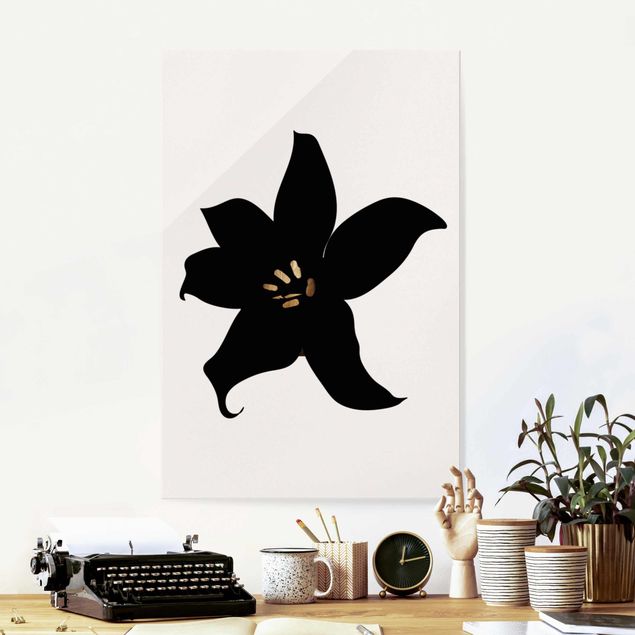 Quadri in vetro con orchidee Mondo vegetale grafico - Orchidea nera e oro