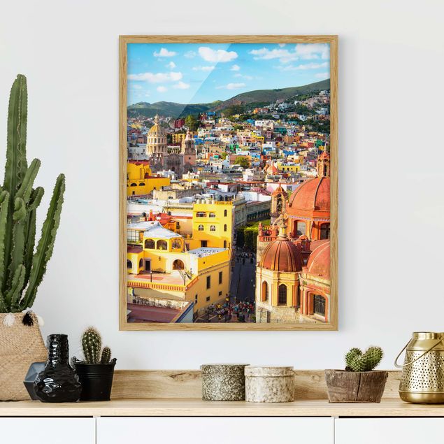 Quadri con cornice con architettura e skylines Case colorate Guanajuato