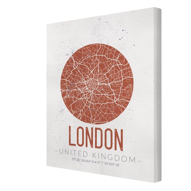 Quadro rosso Mappa della città di Londra - Retrò