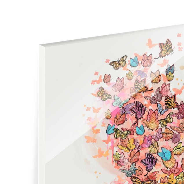 Quadri rosa Illustrazione - Gatto con farfalle colorate pittura