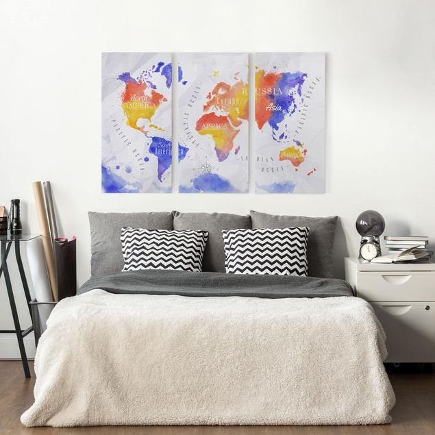Quadri mappamondo Mappa del mondo acquerello viola rosso giallo