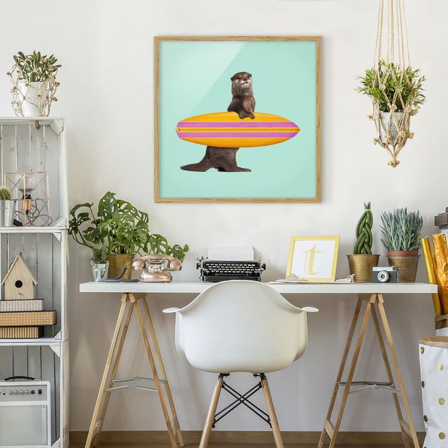 Riproduzioni quadri famosi Lontra con tavola da surf
