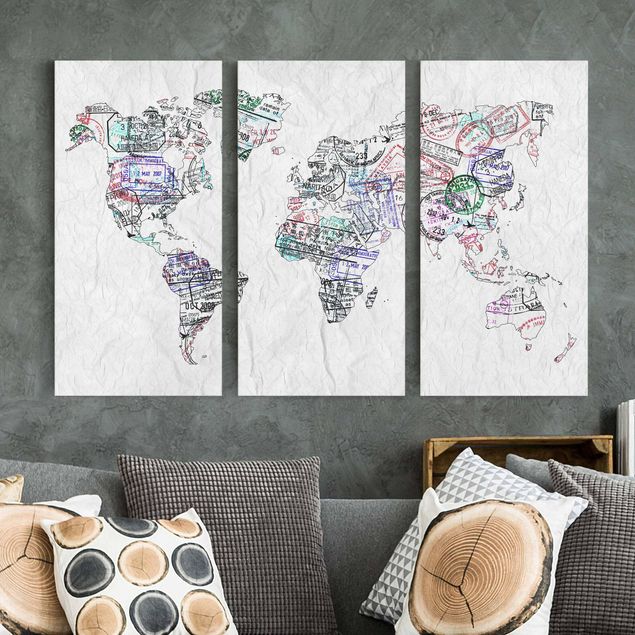 Quadri su tela componibili Timbro per passaporto mappa del mondo