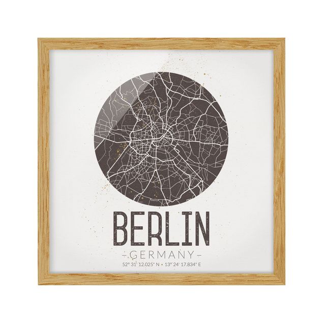 Quadri con cornice con mappamondo Mappa della città di Berlino - Retrò