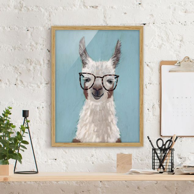 Quadri con cornice con animali Lama con occhiali II