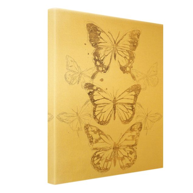 Quadro su tela oro - Composizione di farfalle in oro I