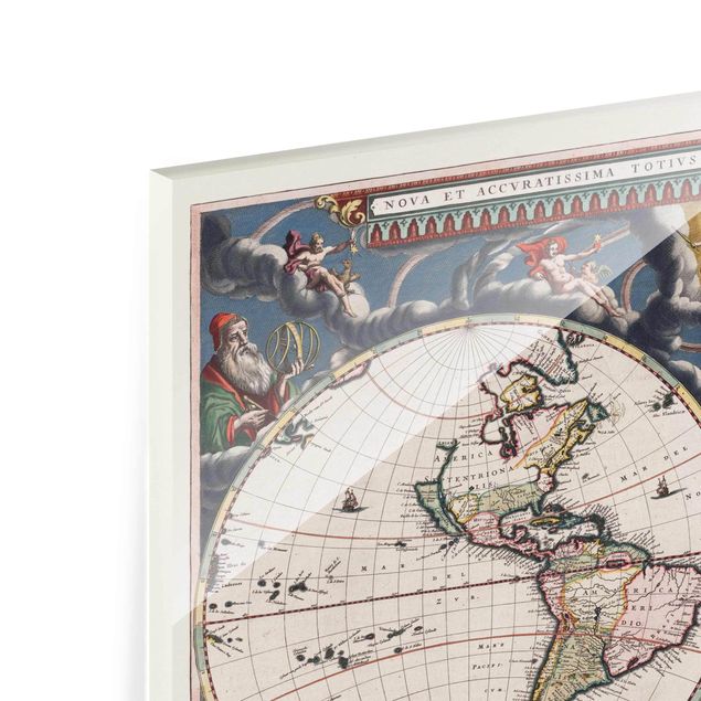 Quadro in vetro - Storico Mappa del mondo Nova et Accuratissima del 1664 - Orizzontale 3:4