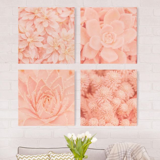 Quadro su tela componibile Magia dei fiori rosa