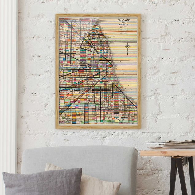 Quadri con cornice con mappamondo Mappa moderna di Chicago
