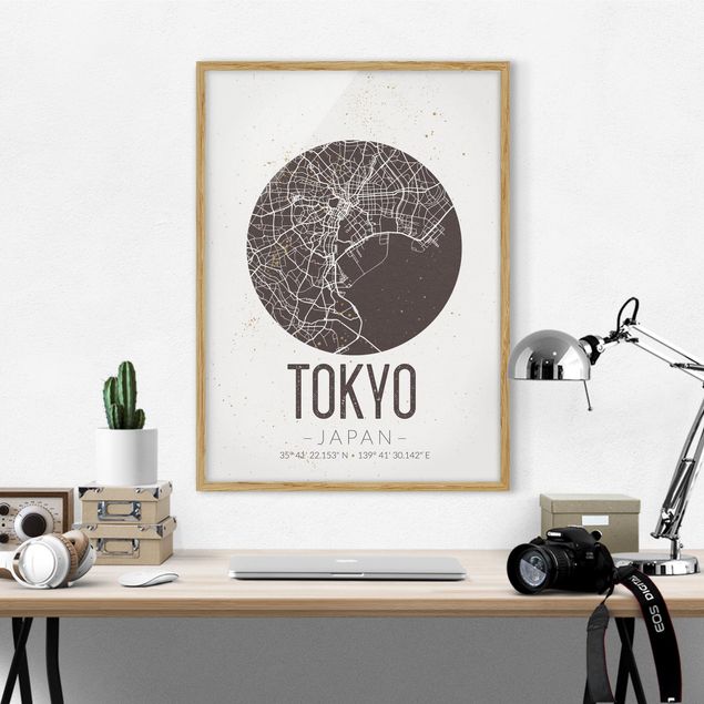 Quadri con cornice in bianco e nero Mappa di Tokyo - Retrò