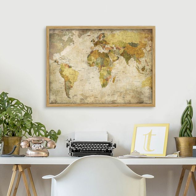 Quadri con cornice vintage Map Of The World