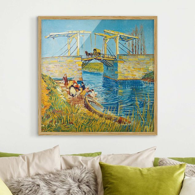 Quadro puntinismo Vincent van Gogh - Il ponte levatoio di Arles con un gruppo di lavandaie