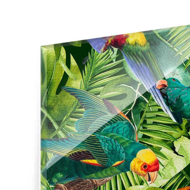 Stampe Collage colorato - Pappagalli nella giungla