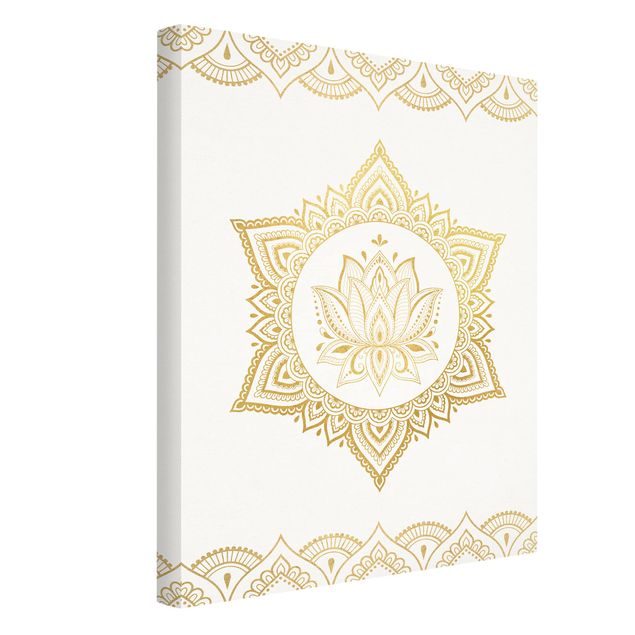 Quadri stampe Mandala Loto - Illustrazione Ornamentale Oro Bianco