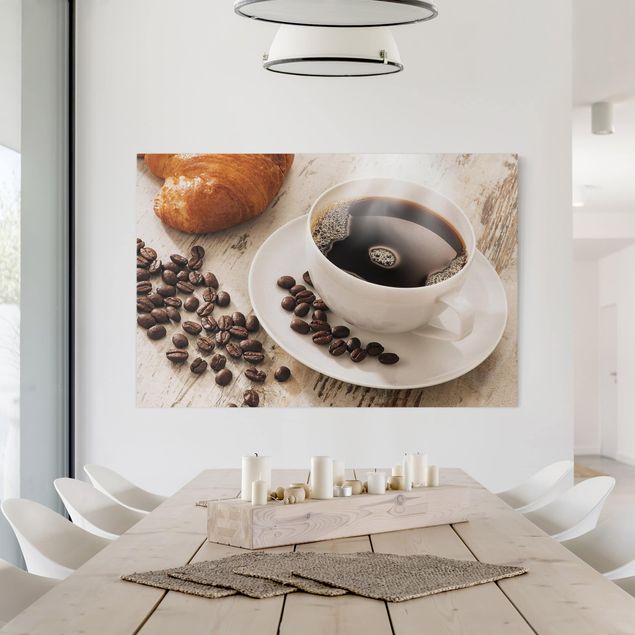 Quadri moderni   Tazza di caffè a vapore con chicchi di caffè