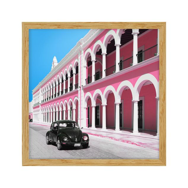 Stampe Maggiolino nero e facciata rosa
