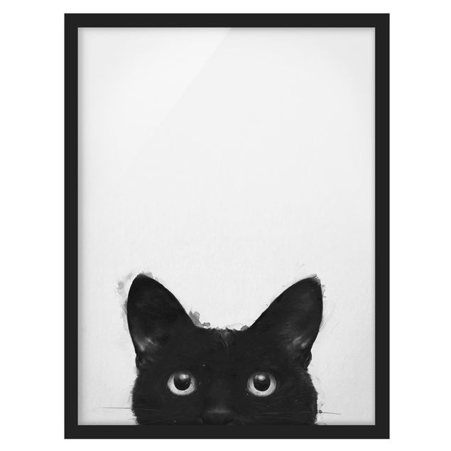 Quadro moderno Illustrazione - Gatto nero su pittura bianca